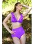 Kadın Fırfırlı Yüksek Bel Mor Bikini 2