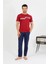 Erkek Pamuk Kısa Kol Pijama Takım Bordo 4