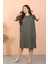 Kadın Büyük Beden Penye Kısa Kol Haki Gecelik 2