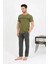 Erkek Pamuk Kısa Kol Pijama Takım Haki 5