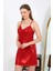 Ip Askılı Micro Kumaş Kısa Parlak Gecelik Ev Giyim Kırmızı 3