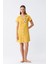 Kadın Pamuk Penye Kısa Kol Düğmeli Sarı Tunik Gecelik 2