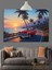 Gün Batımı Plajında Klasik Araba Dekoratif Kanvas - Mdf Ahşap Tablo 1