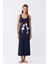 Kadın Kalın Askılı Penye Uzun Lacivert Gecelik 2