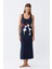 Kadın Kalın Askılı Penye Uzun Lacivert Gecelik 3