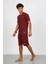 Erkek Pamuk Lakost Alt Üst Kaprili Pijama Takım Bordo 2