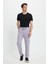 Erkek Slim Fit Dar Kesim Beli Lastikli Bağcık Detaylı Gri Pantolon 4