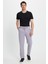 Erkek Slim Fit Dar Kesim Beli Lastikli Bağcık Detaylı Gri Pantolon 2