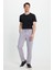Erkek Slim Fit Dar Kesim Beli Lastikli Bağcık Detaylı Gri Pantolon 6