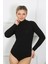 Bayan Uzun Kol Boğazlı Çıtçıtlı Body Siyah 3