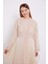 Bej Abaya Üstü Garnili Asimetrik Etek Ucu Ferace 6