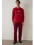 Kırmızı Erkek Kareli Bisiklet Yaka Oversize Pijama Takımı 2
