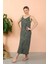 Kadın Ip Askılı Yırtmaçlı Uzun Haki Gecelik 2