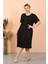 Kadın Kısa Kol Diz Altı Over Size Siyah Ev Elbisesi - Geceliği 2