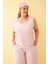 Kadın Pembe Büyük Beden Penye Alt Üst Takım 4