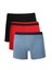 Erkek Penye 3'lü Boxer Siyah-Kırmızı-Indigo 1