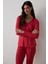 Kırmızı Cozy Time Ekoseli V Yaka Pijama Takımı 1
