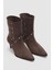 Aurelis Kısa Topuklu Sivri Burun Kadın Bot- Kahve Süet 2