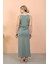Kadın Kalın Askılı Yırtmaçlı Uzun Mint Yeşili Gecelik 5