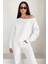 Üç Iplik Şardonlu Uzun Kollu Kayık Yaka Sweatshirt 2