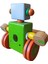 Renkli Ahşap Tekerlekli Robot Oyuncak, Satürn Temalı, 12X12X10 cm 3