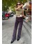Bootcut Fit Yüksek Bel Mürdüm Mor Kadın Kadife Pantolon 3