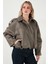Oversize Fit Klasik Yaka Süet Dokulu Bomber Ceket Mont Bayan Mont 6524932 3