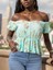 Kadın Kısa Kollu Madonna Yaka Çiçek Desenli Düğme Detay Gipeli Süprem Kumaş Bluz 8
