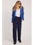 Kadın Regular Fit Klasik Kesim Cırt Kapamalı Geniş Paça Lacivert Pantolon 4