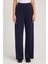Kadın Regular Fit Klasik Kesim Cırt Kapamalı Geniş Paça Lacivert Pantolon 1