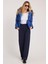 Kadın Regular Fit Klasik Kesim Cırt Kapamalı Geniş Paça Lacivert Pantolon 2