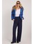 Kadın Regular Fit Klasik Kesim Cırt Kapamalı Geniş Paça Lacivert Pantolon 5