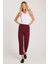 Kadın Relax Fit Rahat Kesim Yüksel Bel Düz Paça Beli Lastikli Bordo Pantolon 2