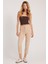 Kadın Relax Fit Rahat Kesim Yüksel Bel Dar Paça Beli Lastikli Bağcıklı açık Bej Pantolon 5
