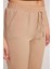 Kadın Relax Fit Rahat Kesim Yüksel Bel Dar Paça Beli Lastikli Bağcıklı bej Pantolon 3