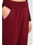 Kadın Regular Fit Klasik Kesim Cırt Kapamalı Geniş Paça Bordo Pantolon 3