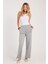 Kadın Relax Fit Rahat Kesim Modal Kumaş Yüksel Bel Geniş Paça Gri Pantolon 2