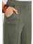 Kadın Relax Fit Rahat Kesim Modal Kumaş Yüksel Bel Geniş Paça Haki Pantolon 3