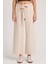 Kadın Relax Fit Rahat Kesim Lastikli Kuşak Bağlamalı Geniş Paça Açık Bej Pantolon 1