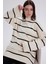 Kadın Oversize Geniş Kesim Yarım Balıkçı Yaka Çizgili Beyaz Kazak 2
