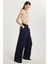 Kadın Regular Fit Pileli Ispanyol Paça lacivert Pantolon 4