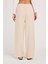 Kadın Regular Fit Klasik Kesim Pamuklu Geniş Paça Bej Pantolon 7
