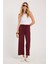 Kadın Relax Fit Rahat Kesim Lastikli Kuşak Bağlamalı Geniş Paça Bordo Pantolon 2