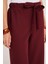 Kadın Relax Fit Rahat Kesim Lastikli Kuşak Bağlamalı Geniş Paça Bordo Pantolon 3