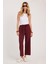 Kadın Relax Fit Rahat Kesim Lastikli Kuşak Bağlamalı Geniş Paça Bordo Pantolon 5