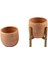 Tasarımı Ev Dekorasyon Yan Çizgi Desenli Terrakota Toprak Saksı Saksılık Salon Çiçeklik Ikili Set Ayaksız - 4 Ayaklı- 15 cm 2