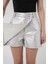 Kadın Bdart Düğmeli Yüksek Bel Metalik Kumaş Mini Şort Etek Gümüş Gri 5