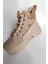 Kadın Kalın Taban Spor Ayakkabı - Bej ve Gold Detaylı Sneaker, Yürüyüş Ayakkabısı 5