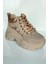 Kadın Kalın Taban Spor Ayakkabı - Bej ve Gold Detaylı Sneaker, Yürüyüş Ayakkabısı 8