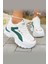 Beyaz Kalın Taban Kadın Spor Ayakkabı – Yeşil ve Gold Detaylı Nefes Alabilen Sneaker 3